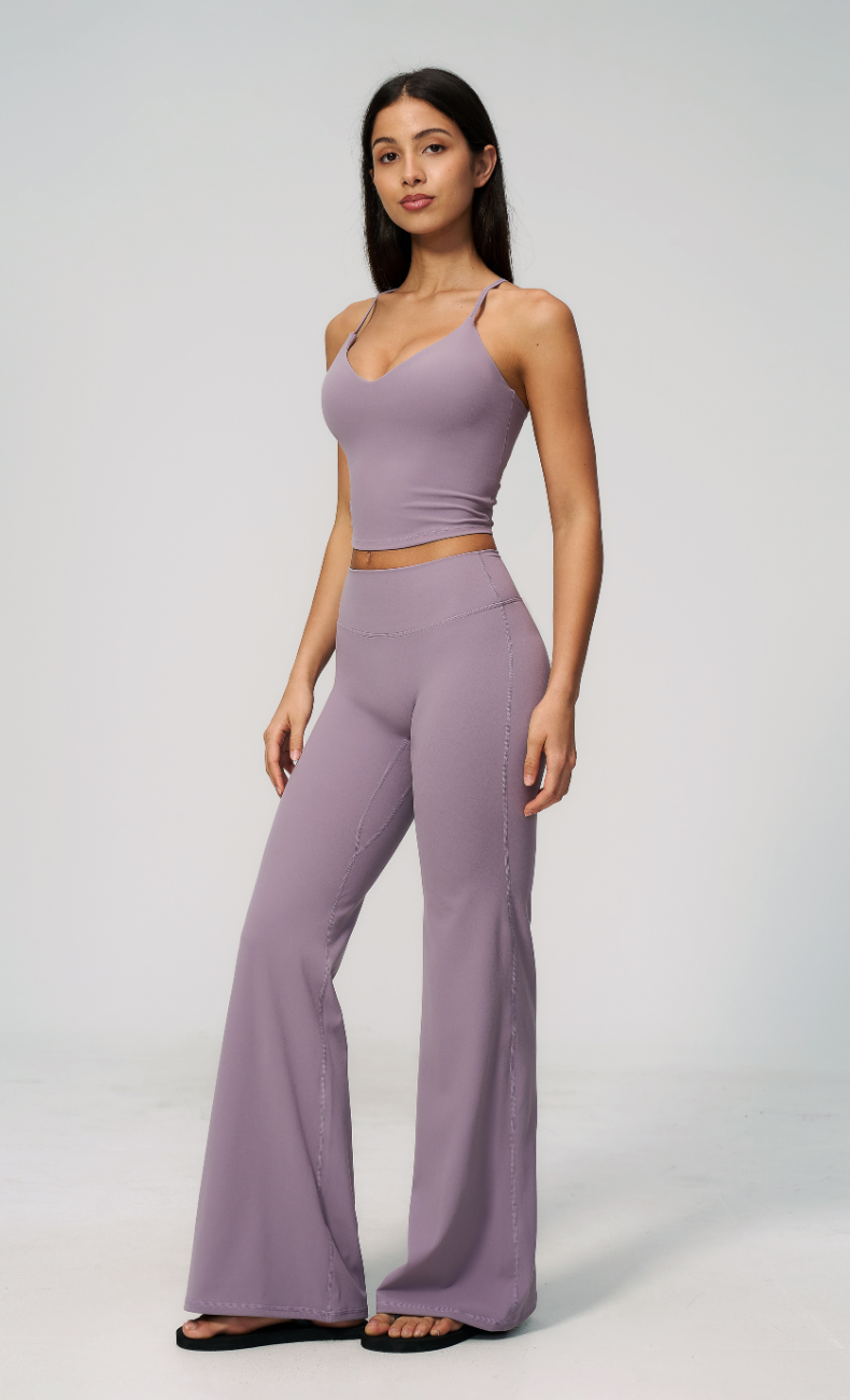 Leah V-Neck Cami High Waisted Flare Leggings Workout Set