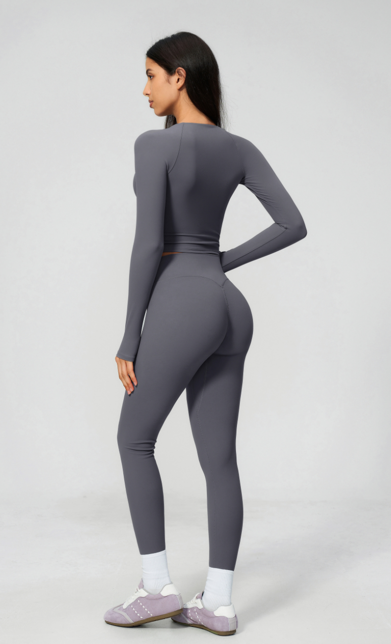Leah V-Neck Long Sleeve Leggings Workout Set