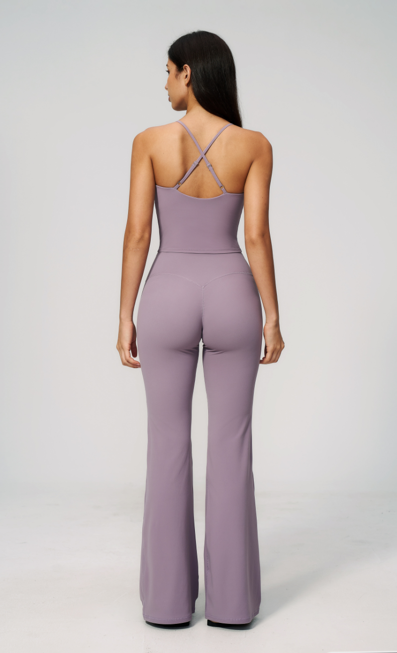 Leah V-Neck Cami High Waisted Flare Leggings Workout Set