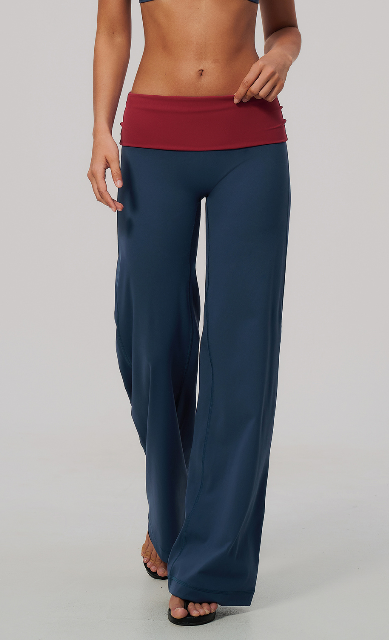 Tessa Contrast Foldover Waist Wide Leg Pant