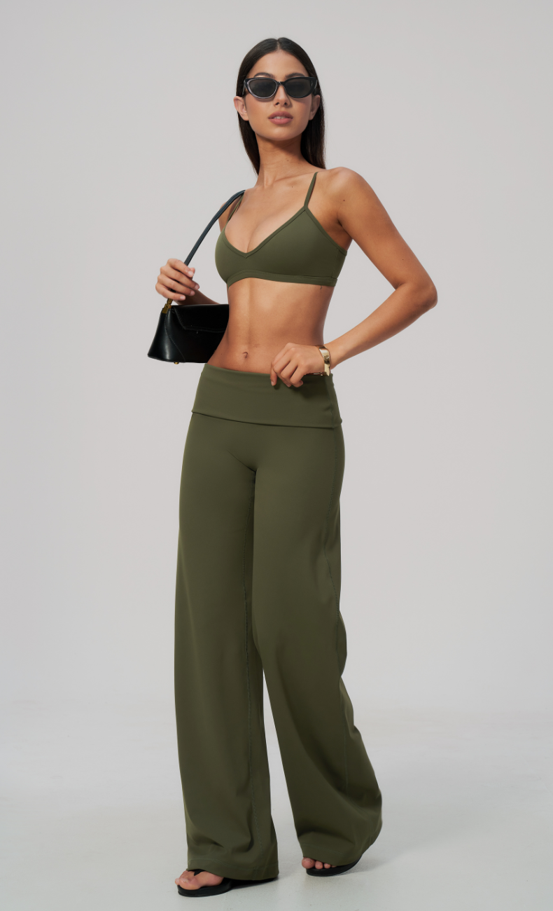 Sloane Foldover Waist Wide Leg Workout Set