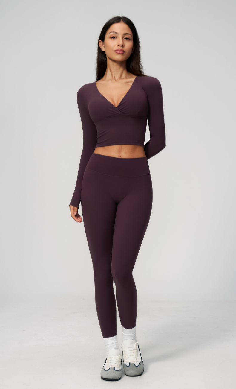 Leah V-Neck Long Sleeve Leggings Workout Set