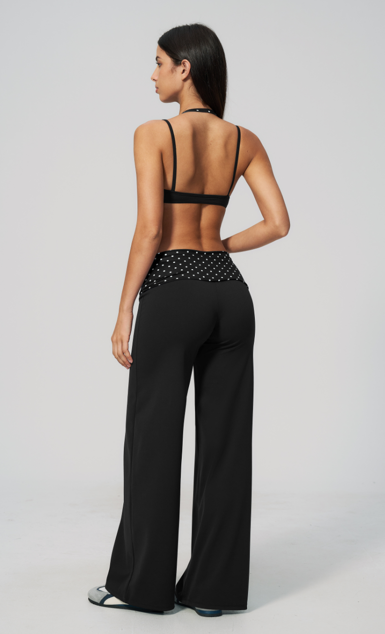 Chloe Polka Dot Layered Halter Sports Bra Wide Leg Matching Set