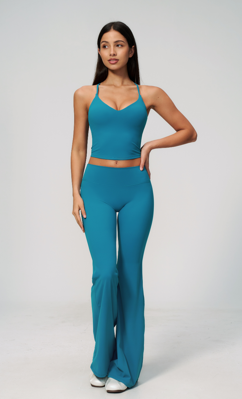 Leah V-Neck Cami High Waisted Flare Leggings Workout Set