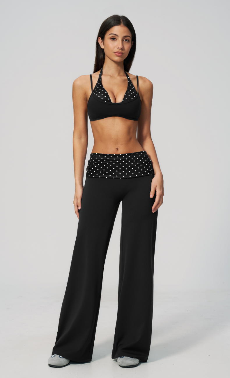 Chloe Polka Dot Layered Halter Sports Bra Wide Leg Matching Set