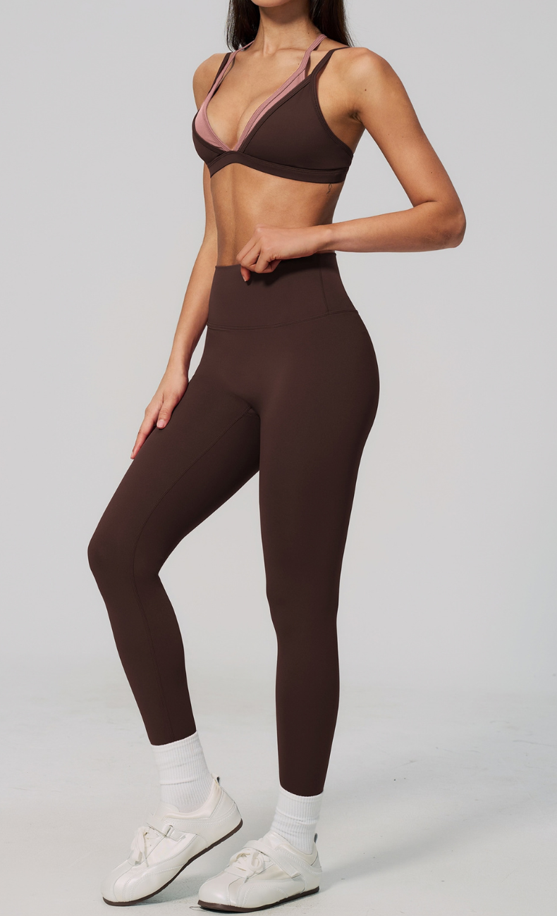 Darcy Layered Sports Bra High Waisted Leggings Workout Set