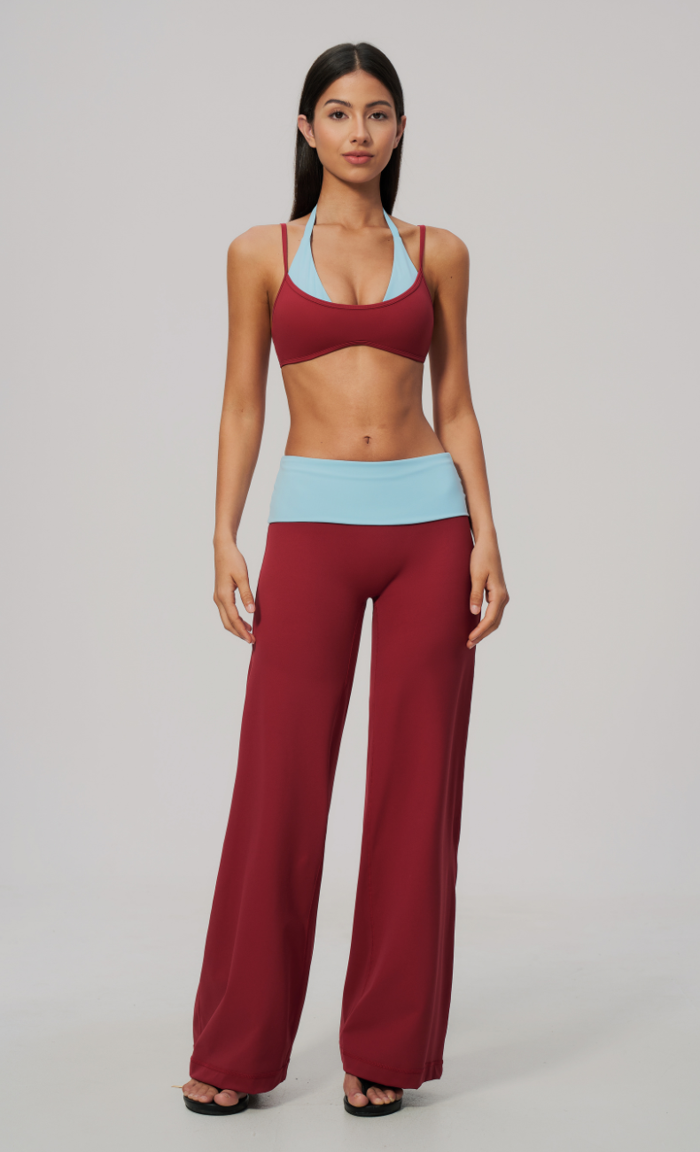 Tessa Contrast Foldover Waist Wide Leg Pant