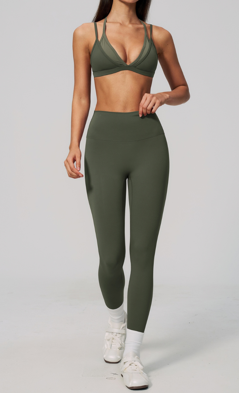 Darcy Layered Sports Bra High Waisted Leggings Workout Set