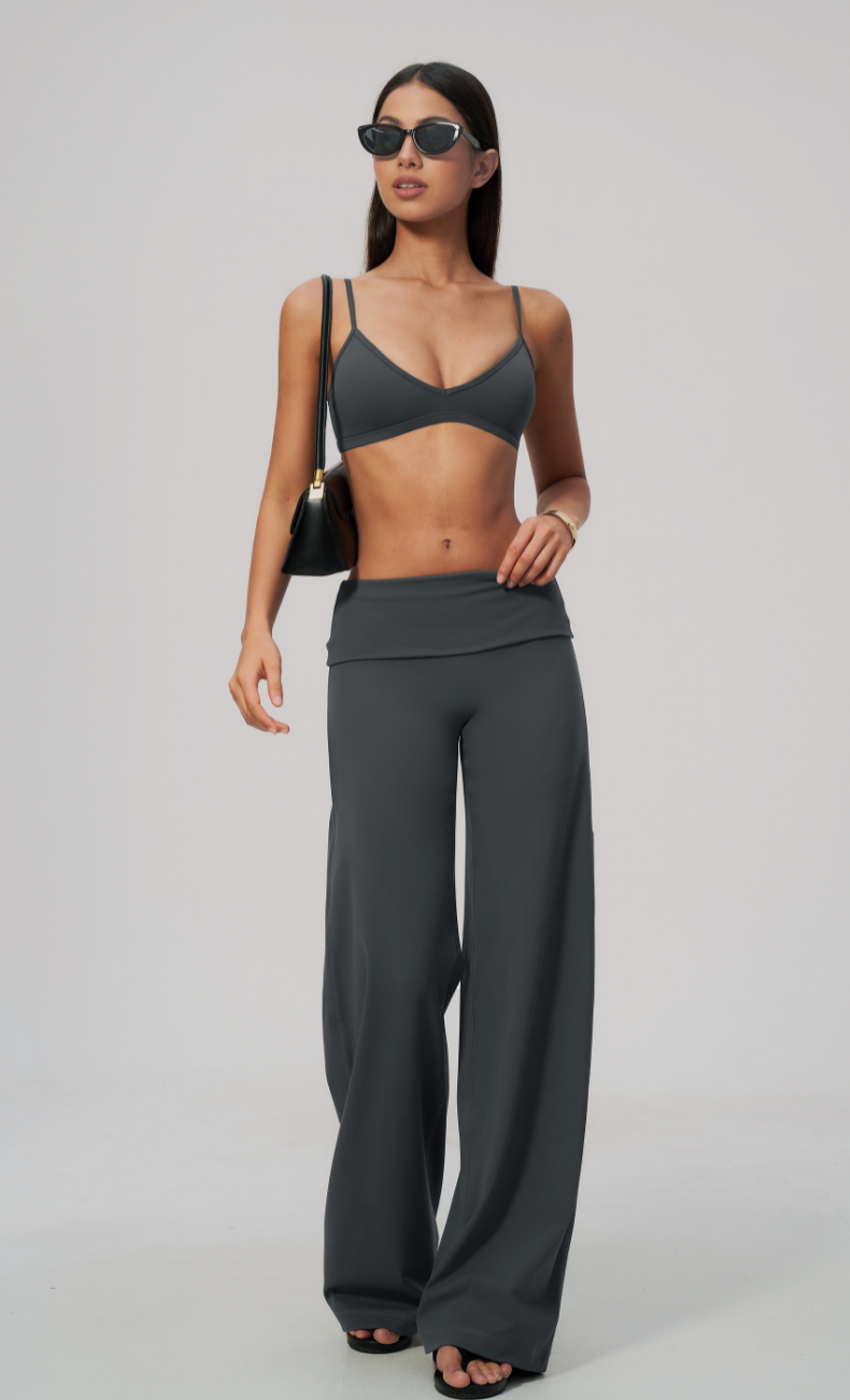 Sloane Foldover Waist Wide Leg Workout Set