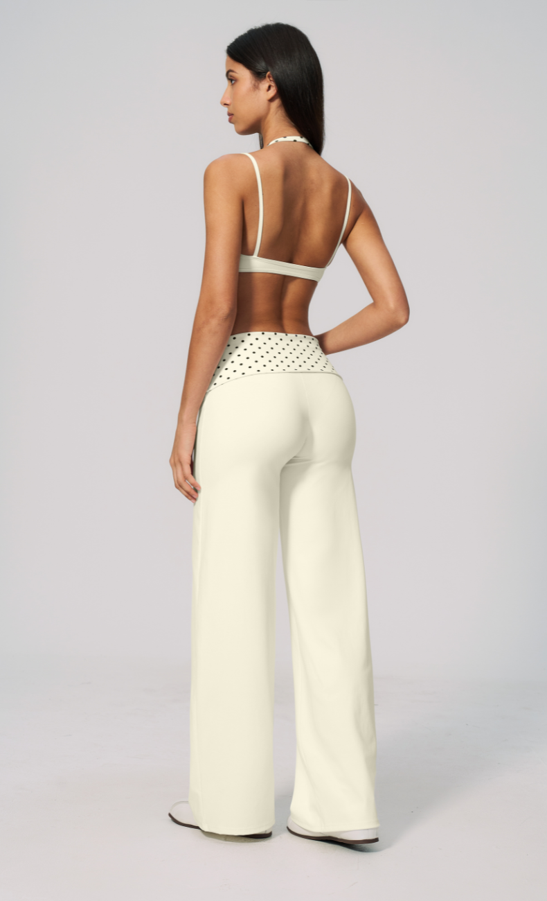 Chloe Polka Dot Layered Halter Sports Bra Wide Leg Matching Set