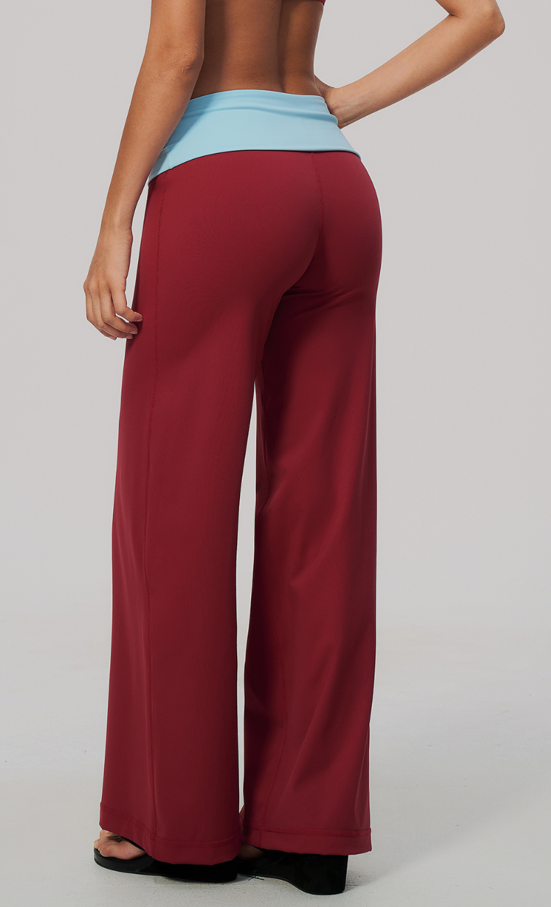 Tessa Contrast Foldover Waist Wide Leg Pant