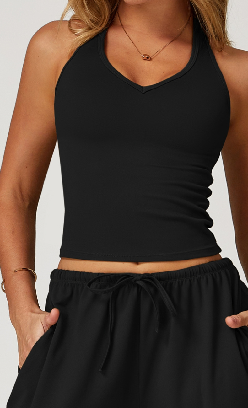 Gia V-Neck Halter Open Back Workout Tank Top