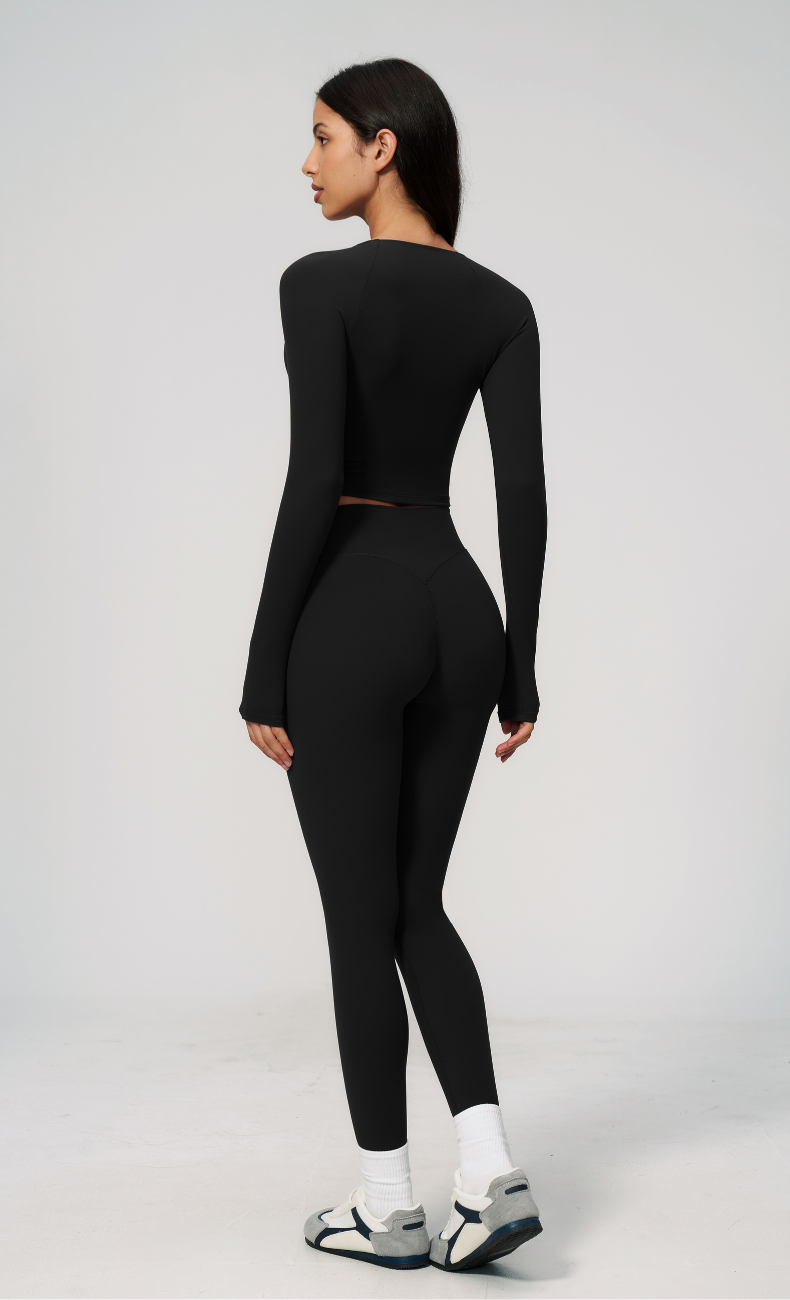 Leah V-Neck Long Sleeve Leggings Workout Set