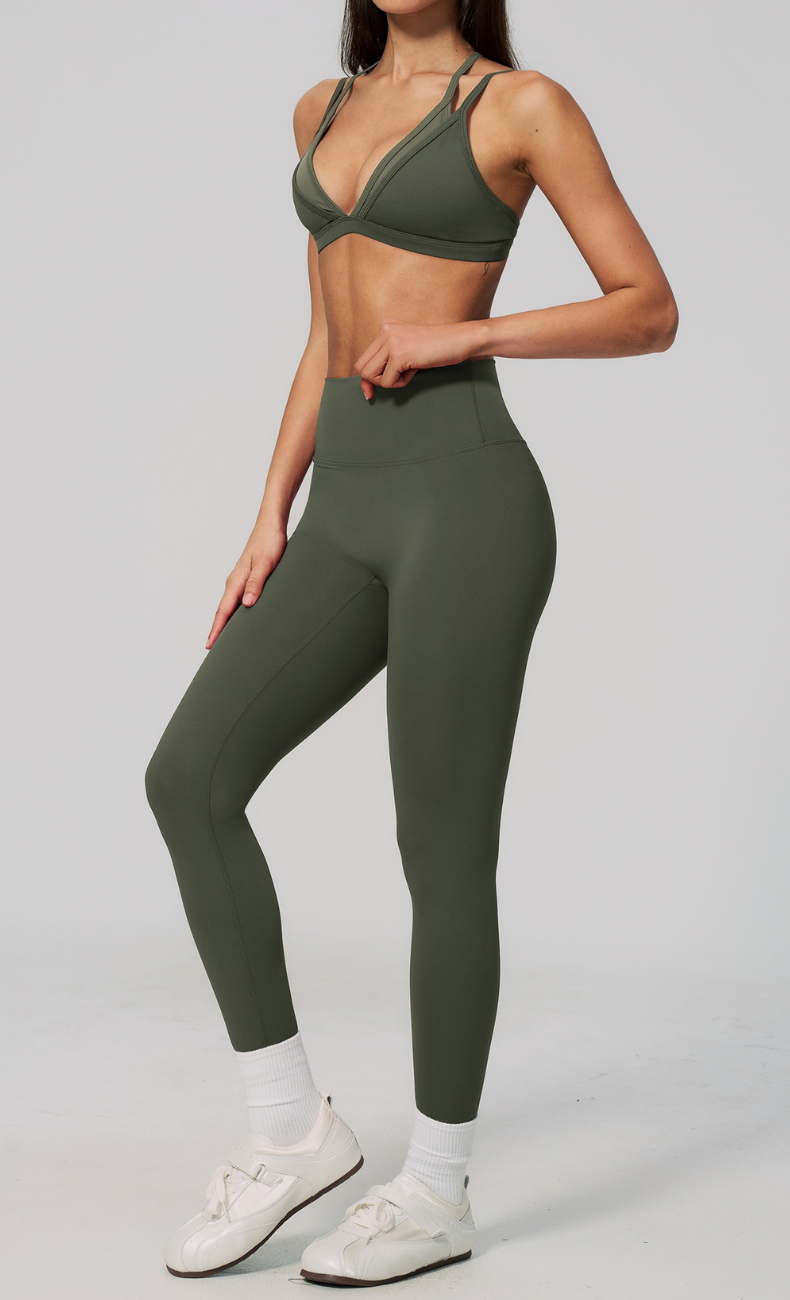 Darcy Layered Sports Bra High Waisted Leggings Workout Set
