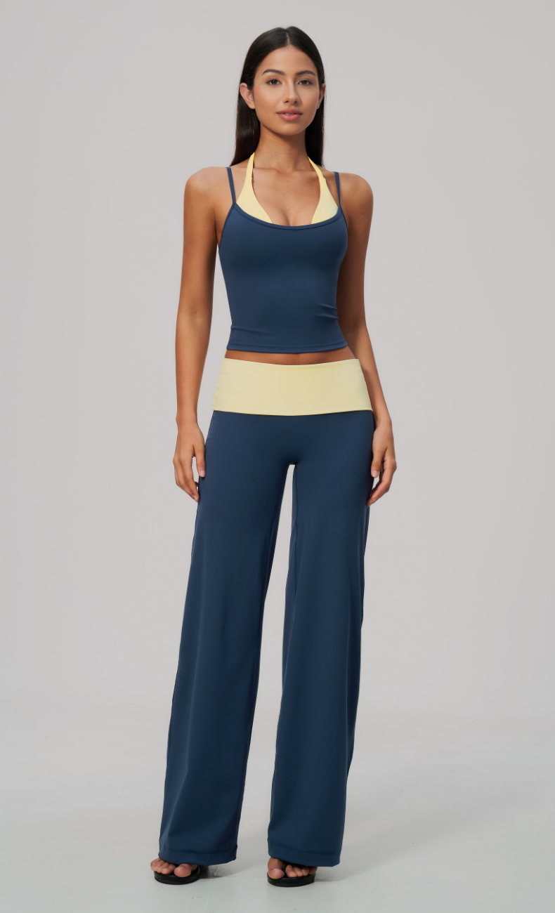 Tessa Contrast Foldover Waist Wide Leg Pant