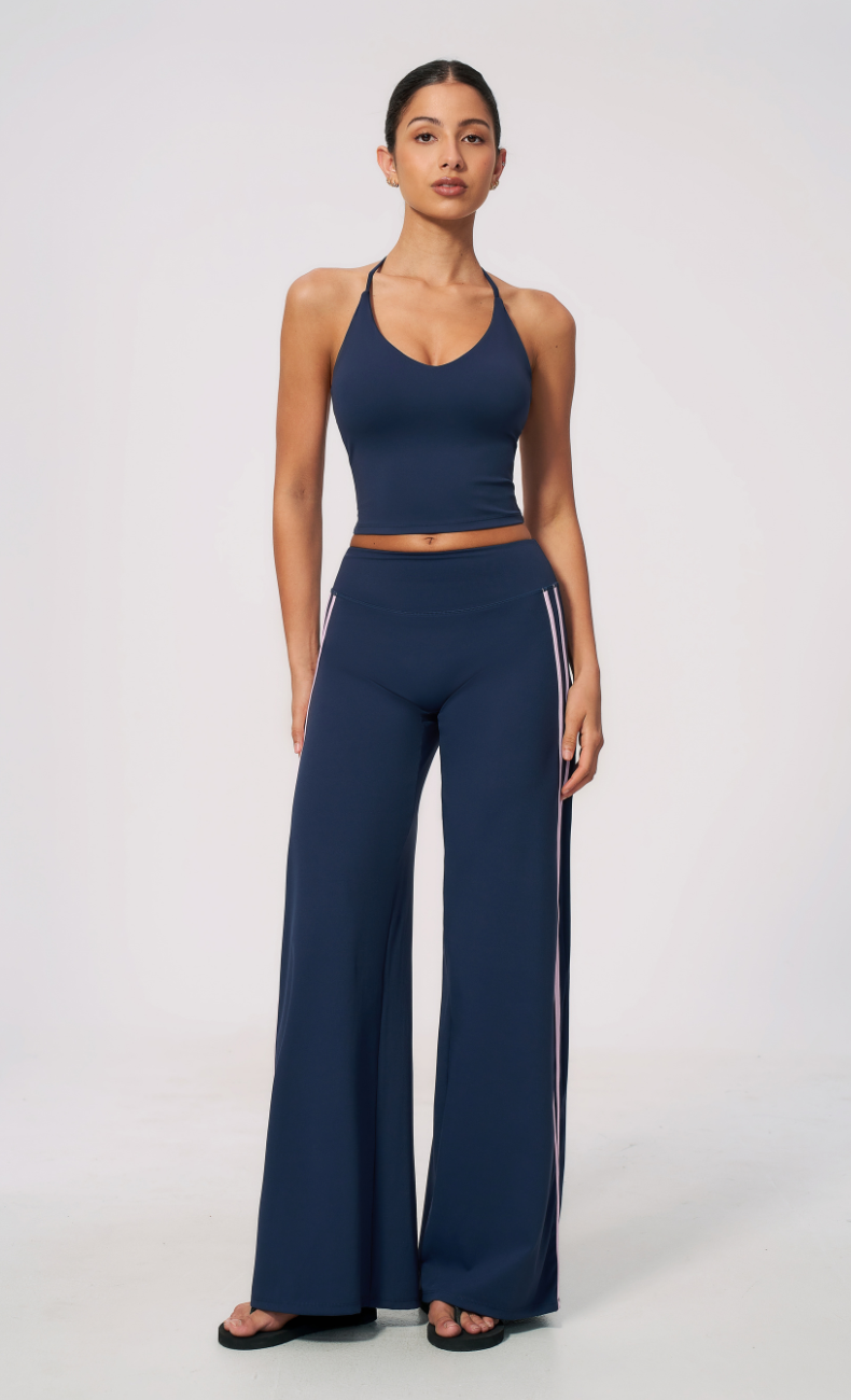 Camille V-Neck Halter Open Back Built-In Bra Tank Top