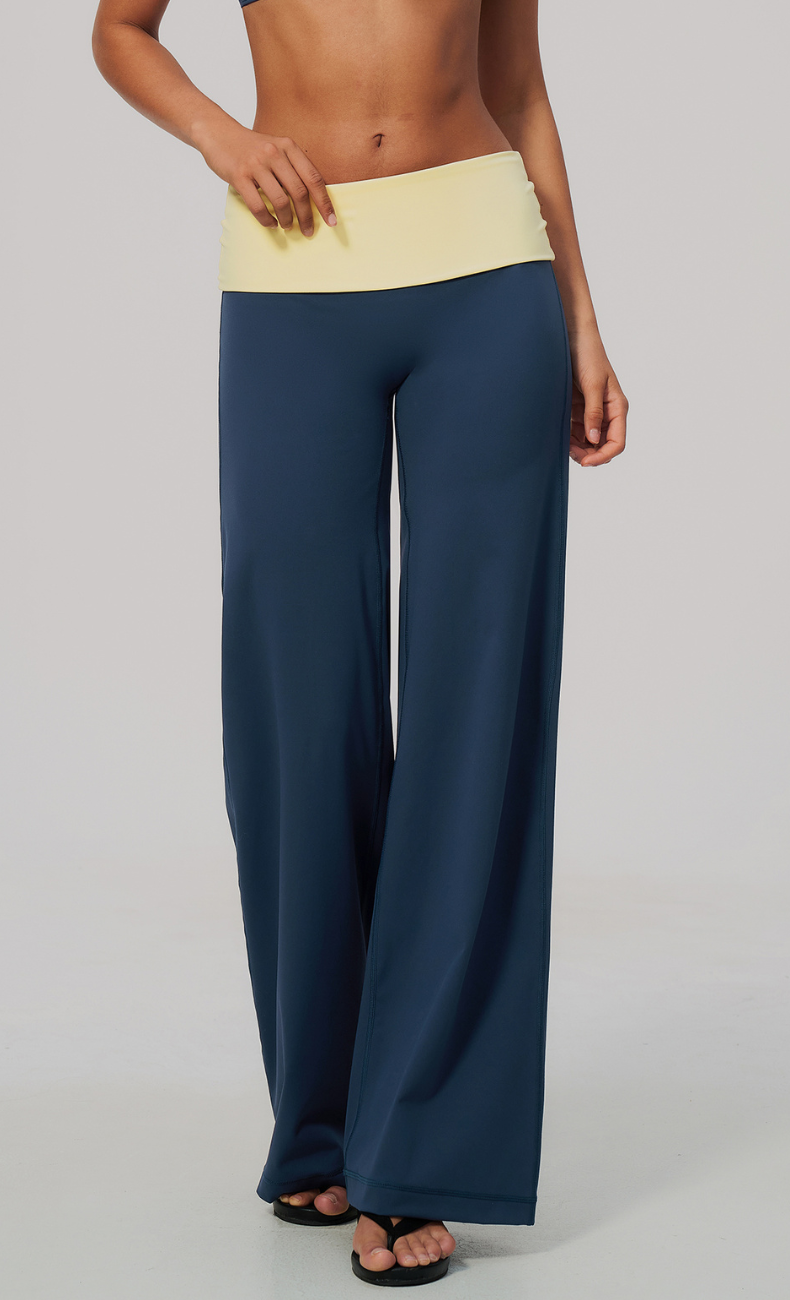 Tessa Contrast Foldover Waist Wide Leg Pant
