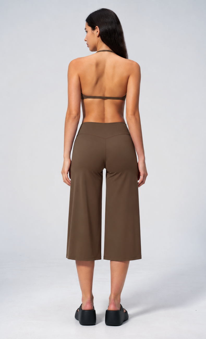 Quinn V-Neck Open Back Halter Wide Leg Capri Workout Set