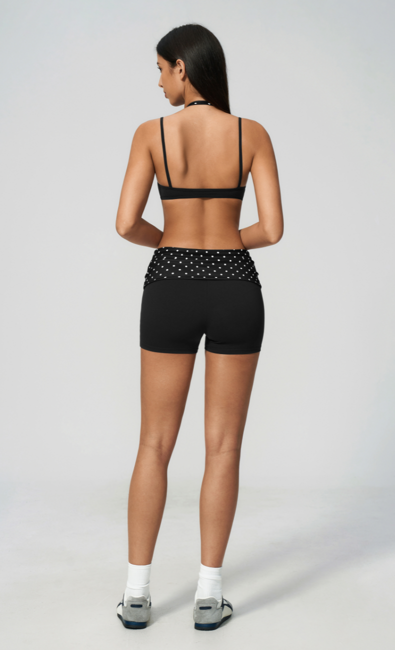 Chloe Polka Dot Layered Halter Sports Bra Shorts Set