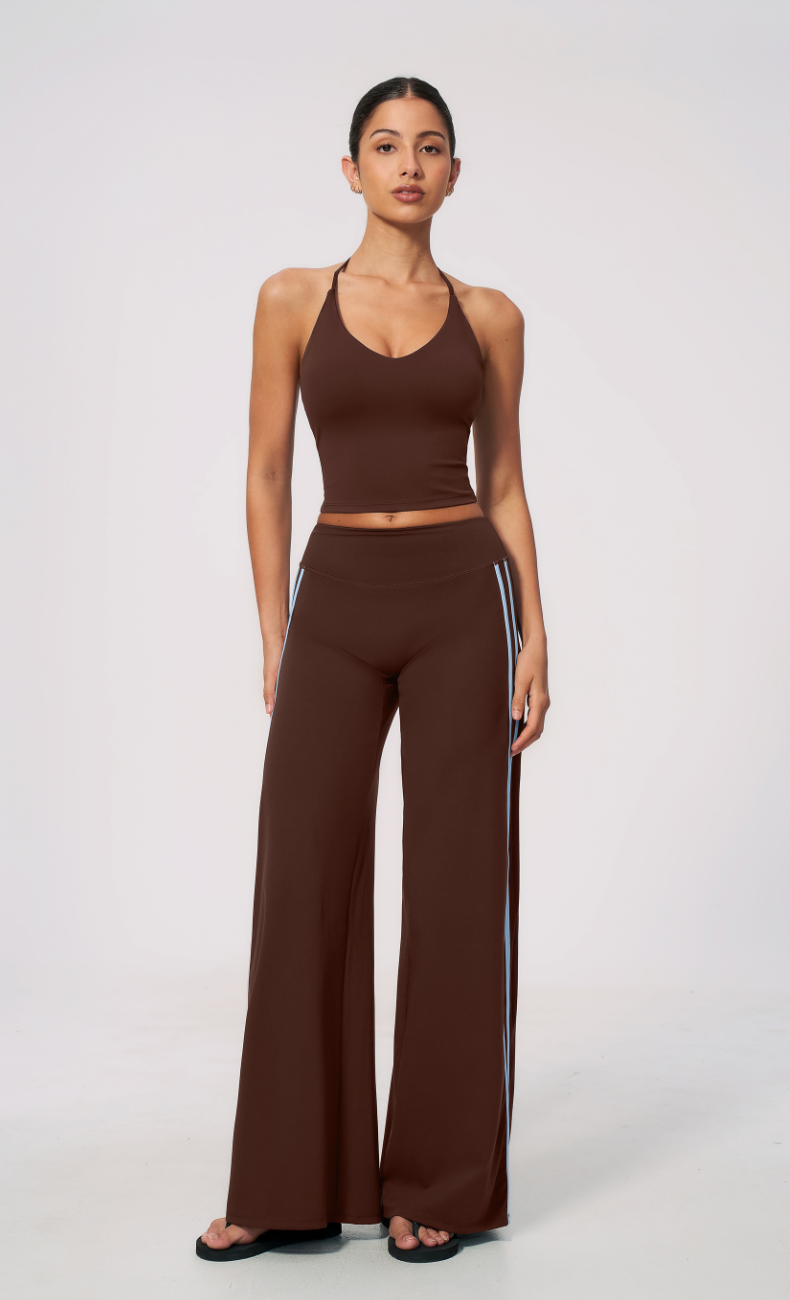 Camille V-Neck Halter Open Back Built-In Bra Tank Top