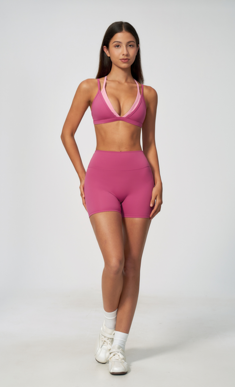 Darcy Layered Sports Bra High Waisted Shorts Workout Set