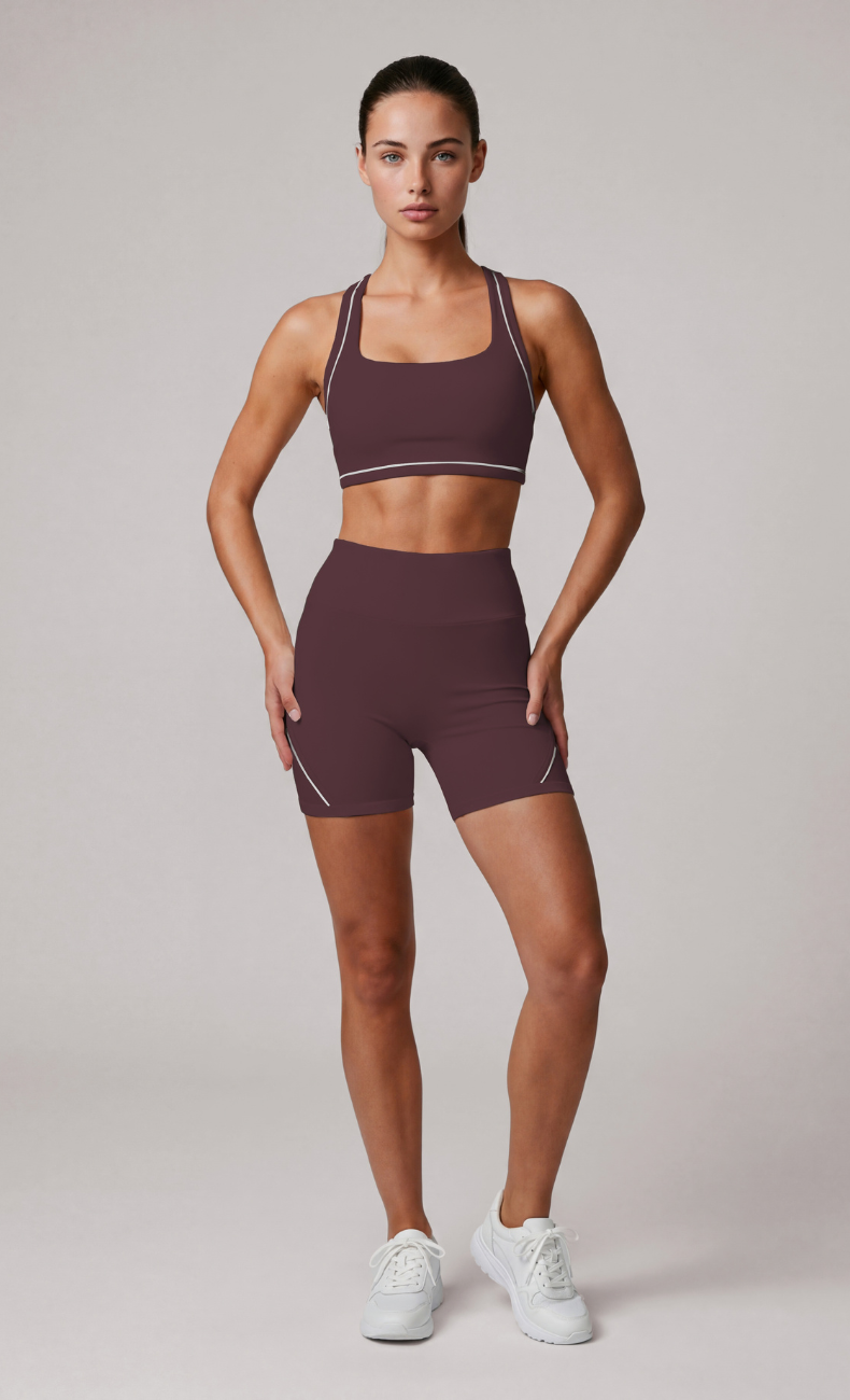 Blair Contrast Trim Sports Bra High Waisted Shorts Workout Set