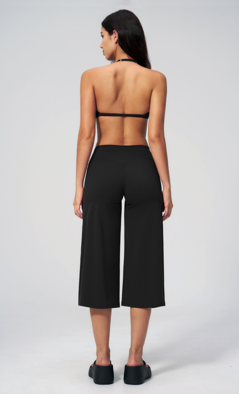 Quinn V-Neck Open Back Halter Wide Leg Capri Workout Set