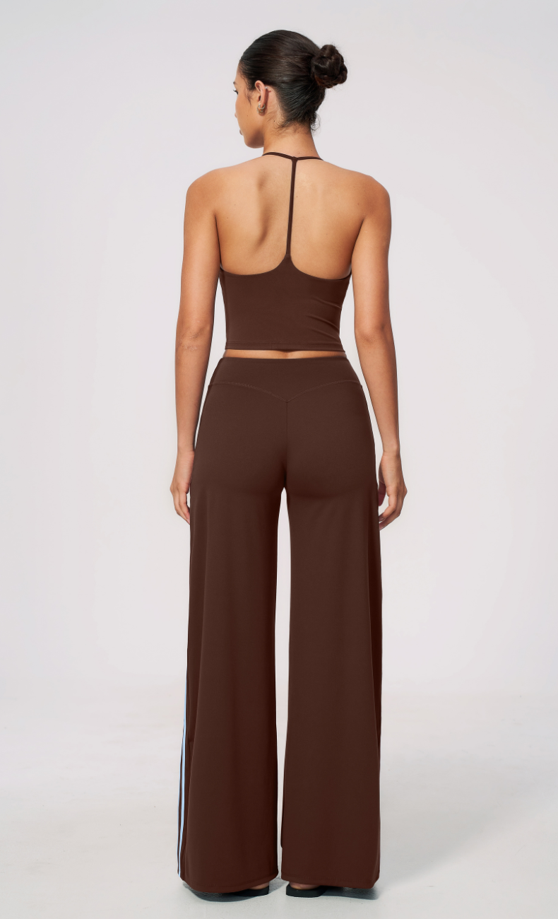 Camille V-Neck Halter Open Back Built-In Bra Tank Top