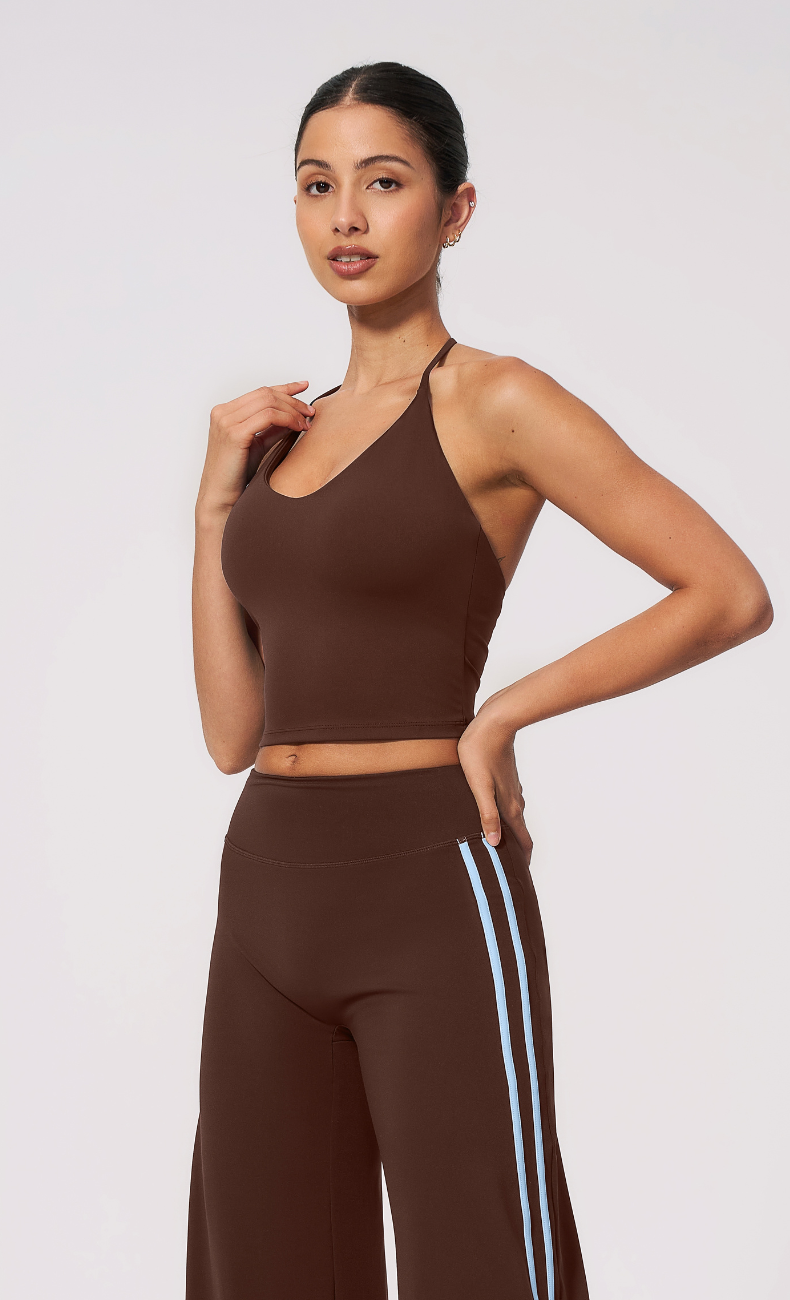 Camille V-Neck Halter Open Back Built-In Bra Tank Top
