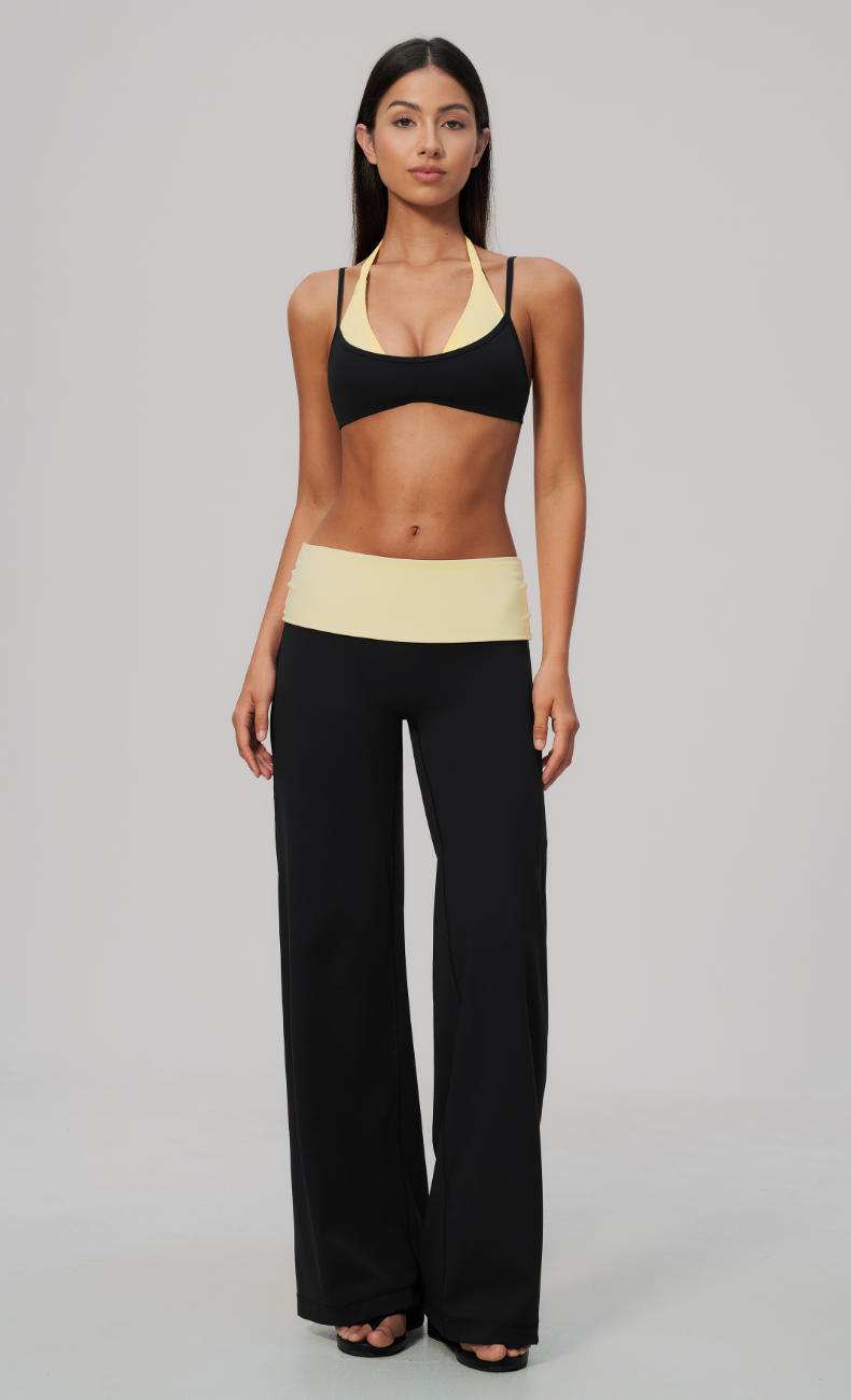 Tessa Contrast Foldover Waist Wide Leg Pant