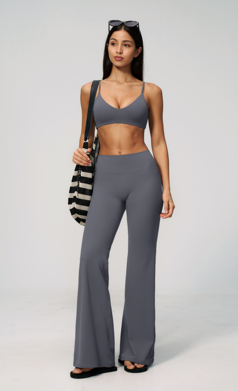 Leah V-Neck Sports Bra High Waisted Flare Leggings Workout Set