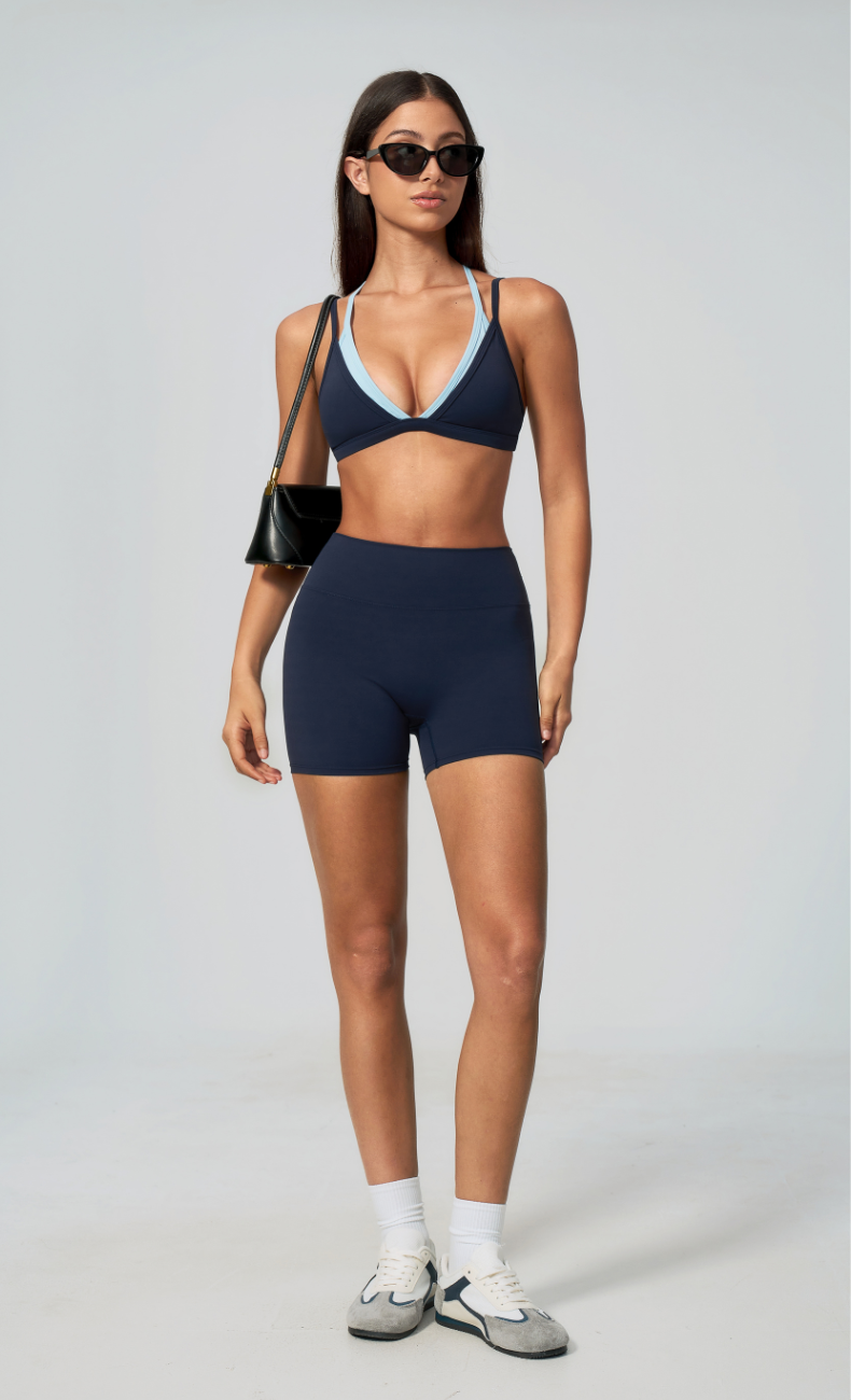 Darcy Layered Sports Bra High Waisted Shorts Workout Set