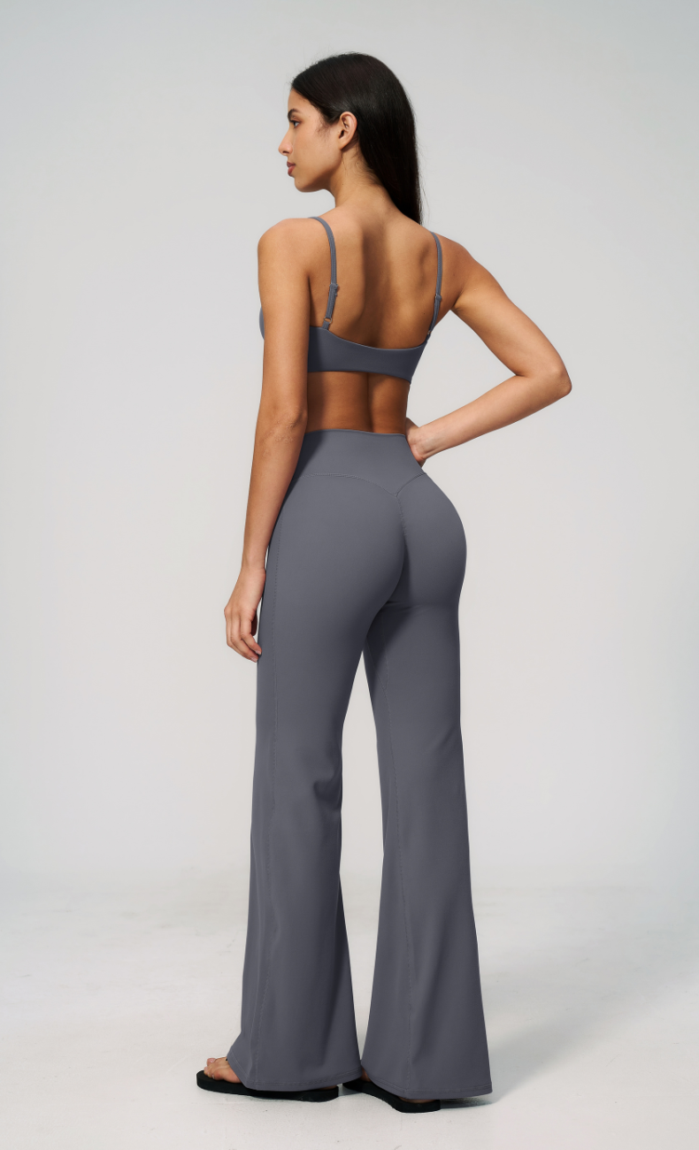 Leah V-Neck Sports Bra High Waisted Flare Leggings Workout Set