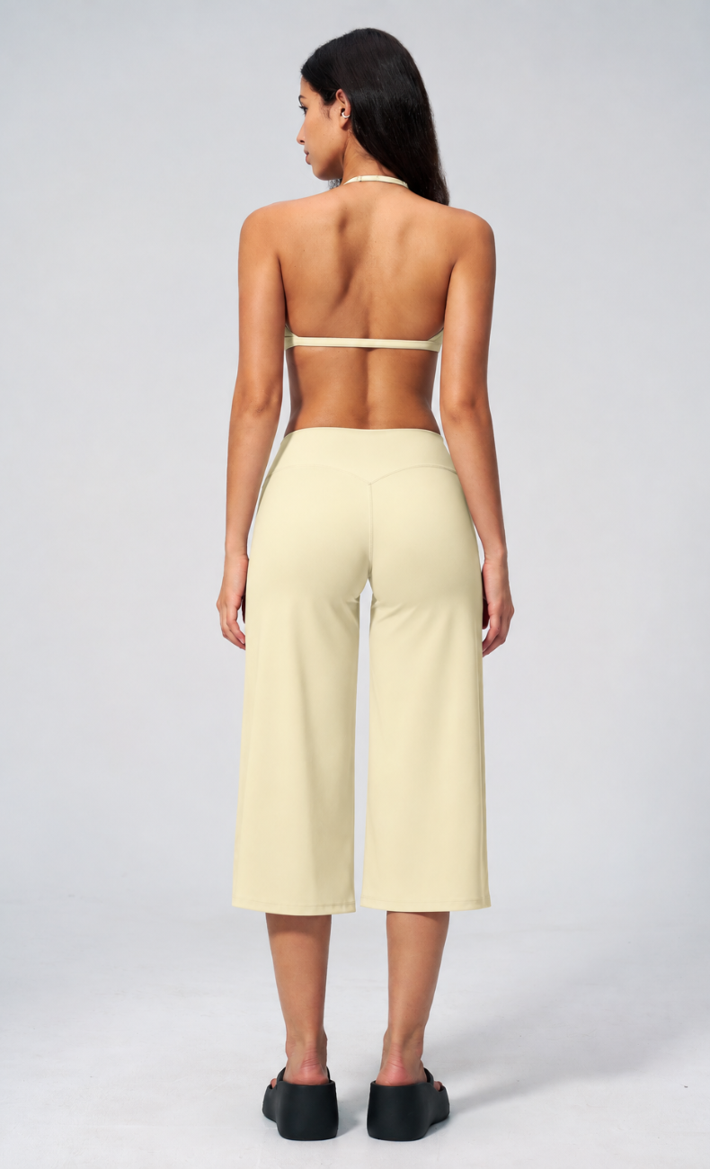 Quinn V-Neck Open Back Halter Wide Leg Capri Workout Set