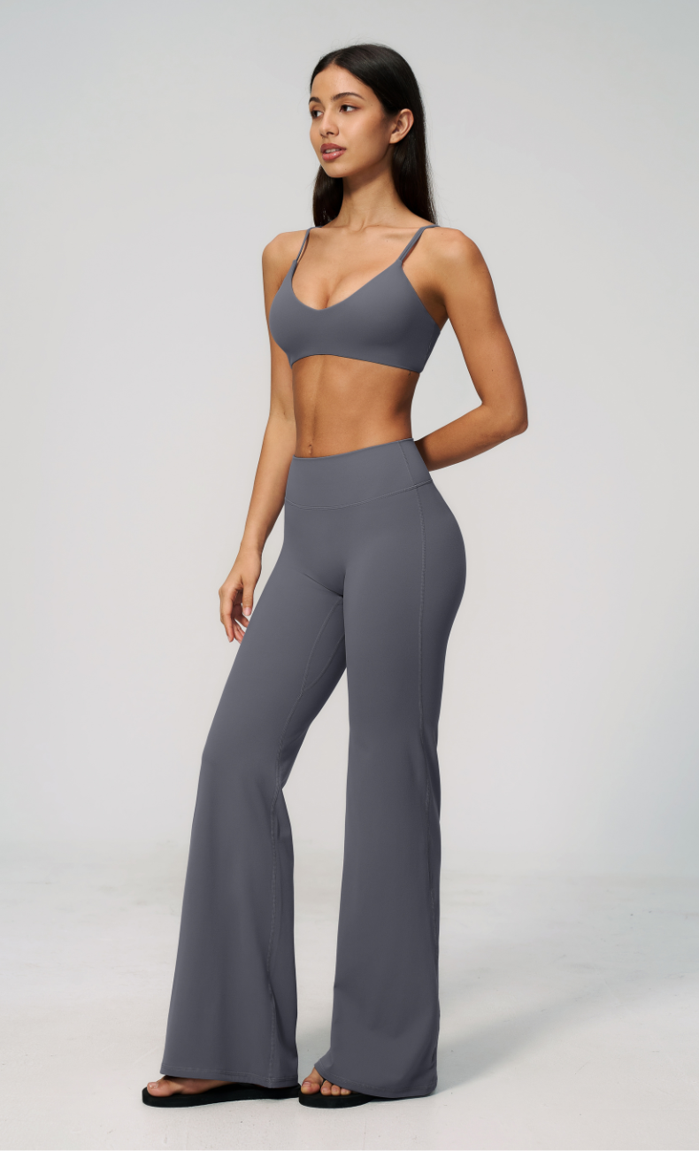 Leah V-Neck Sports Bra High Waisted Flare Leggings Workout Set