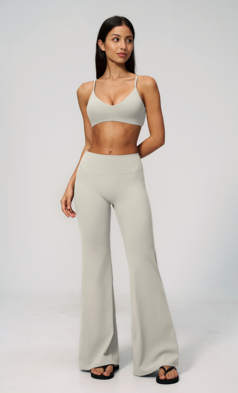 Leah V-Neck Sports Bra High Waisted Flare Leggings Workout Set