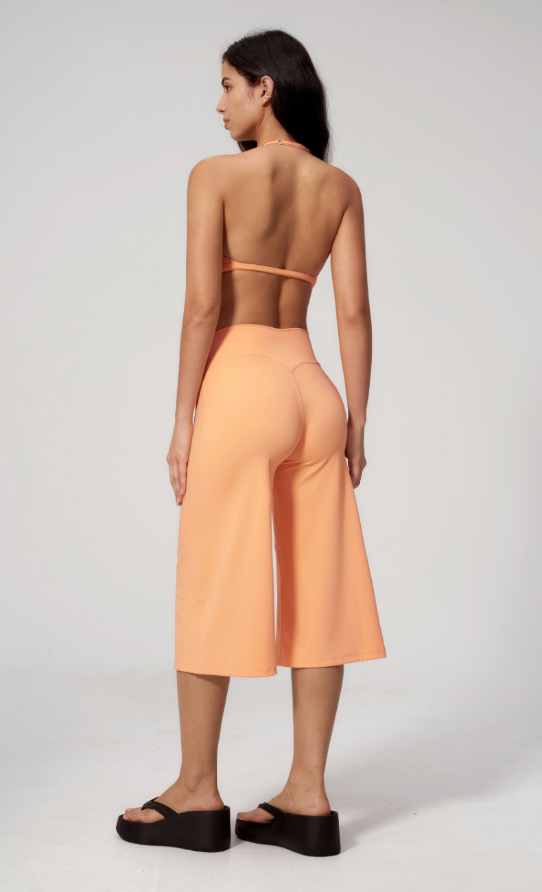 Quinn V-Neck Open Back Halter Wide Leg Capri Workout Set