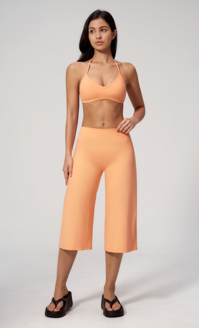 Quinn V-Neck Open Back Halter Wide Leg Capri Workout Set