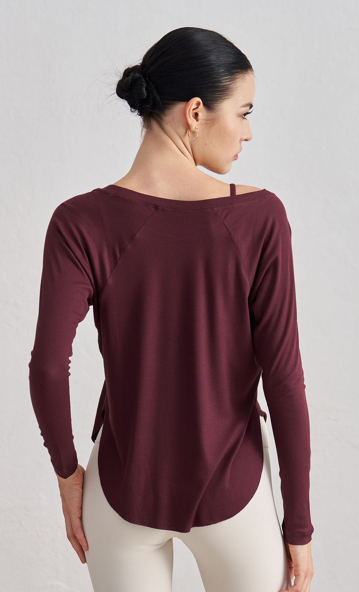 Serena Off-Shoulder Ribbed Fitness Long Sleeve