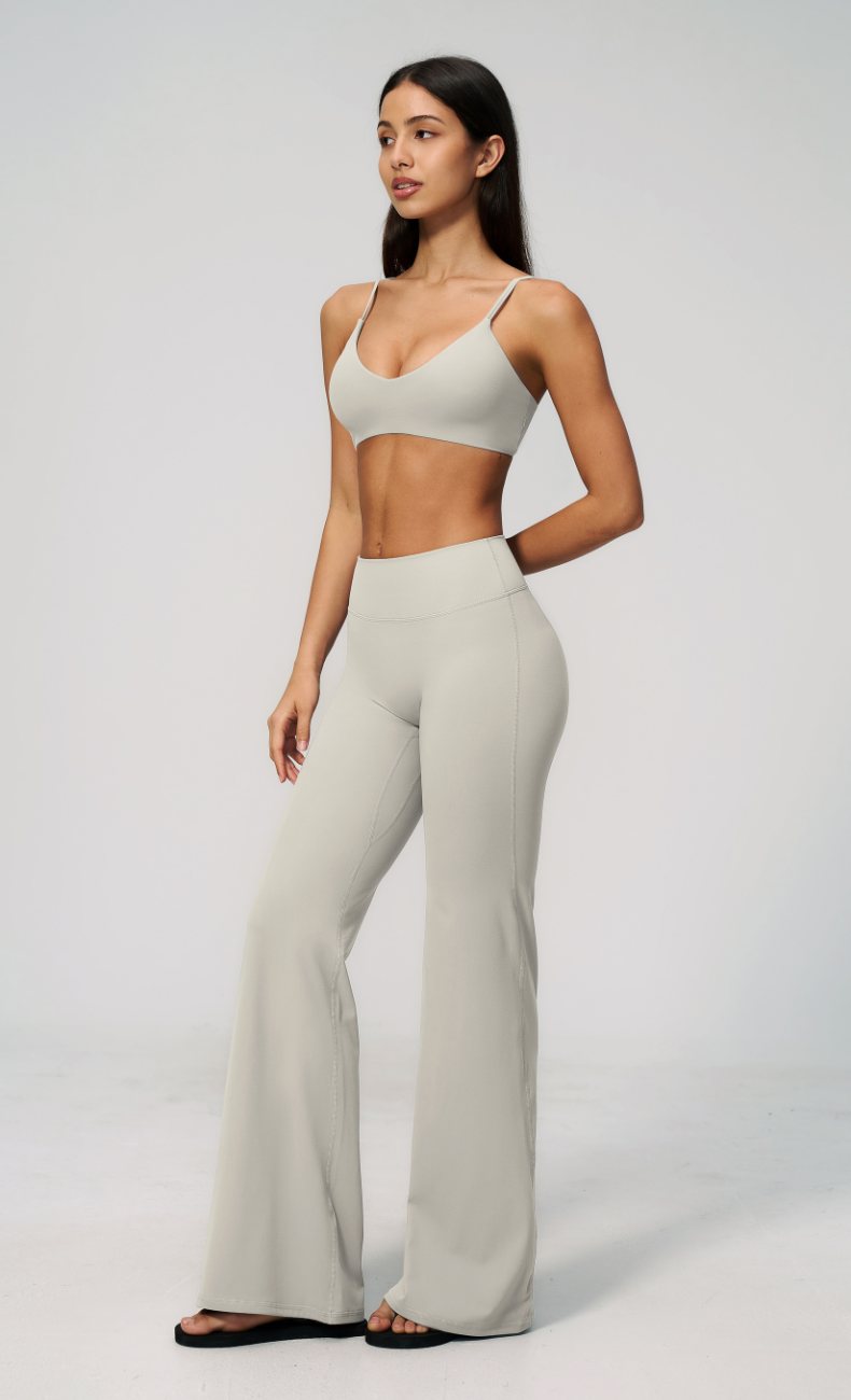 Leah V-Neck Sports Bra High Waisted Flare Leggings Workout Set