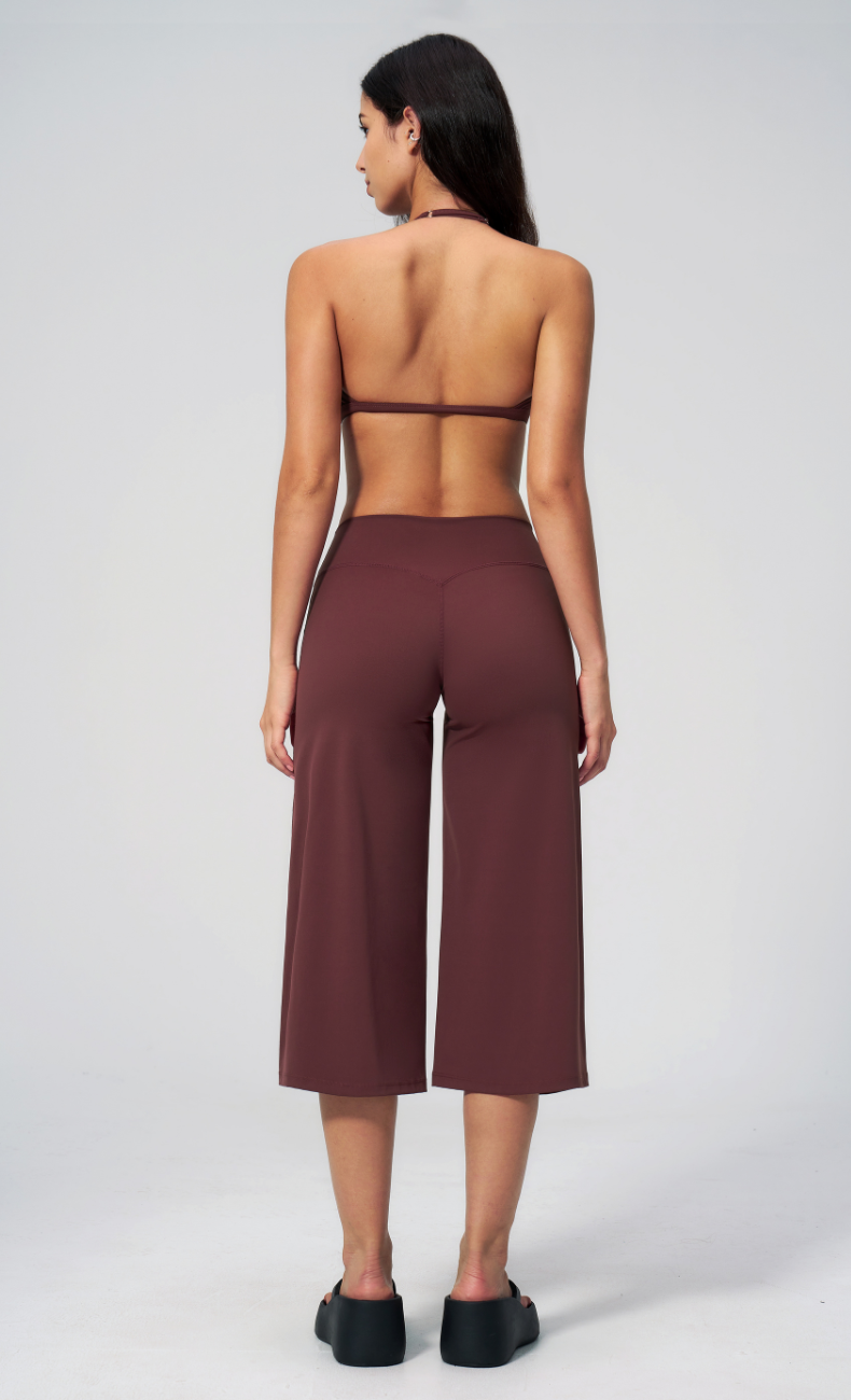 Quinn V-Neck Open Back Halter Wide Leg Capri Workout Set