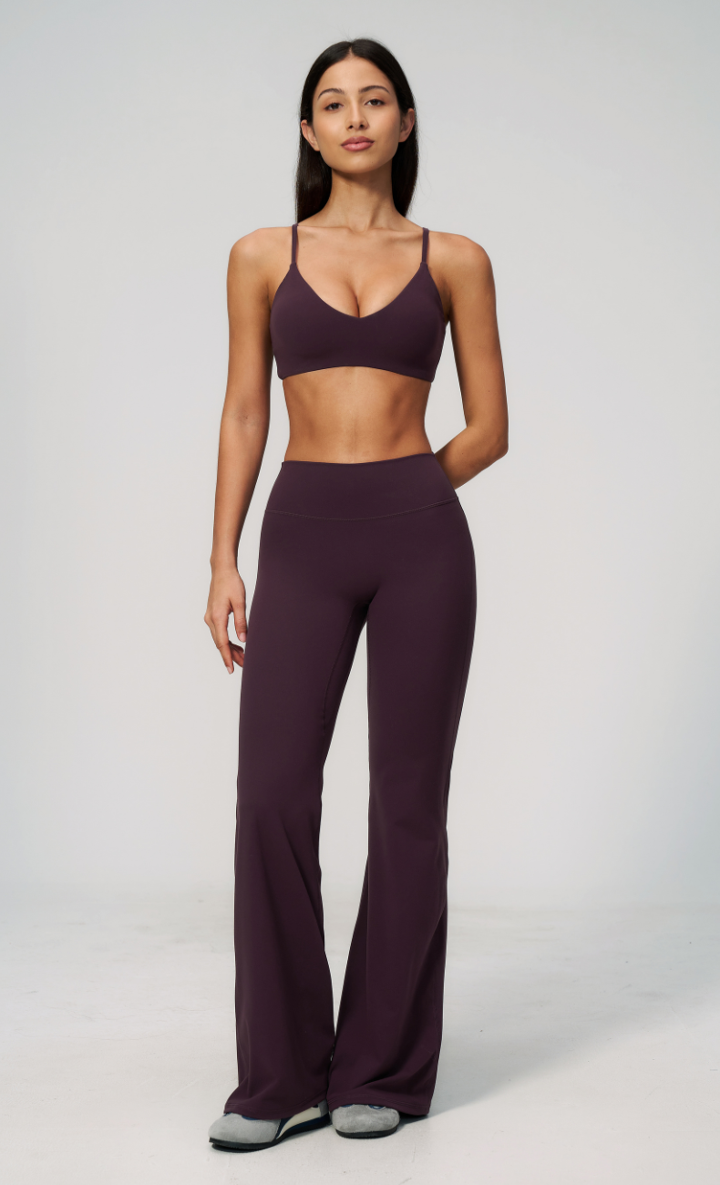 Leah V-Neck Sports Bra High Waisted Flare Leggings Workout Set