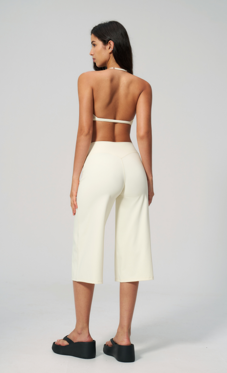 Quinn V-Neck Open Back Halter Wide Leg Capri Workout Set