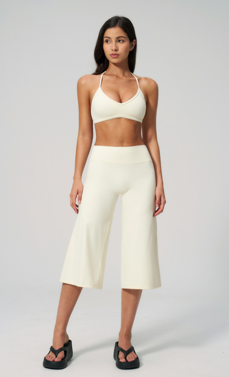 Quinn V-Neck Open Back Halter Wide Leg Capri Workout Set