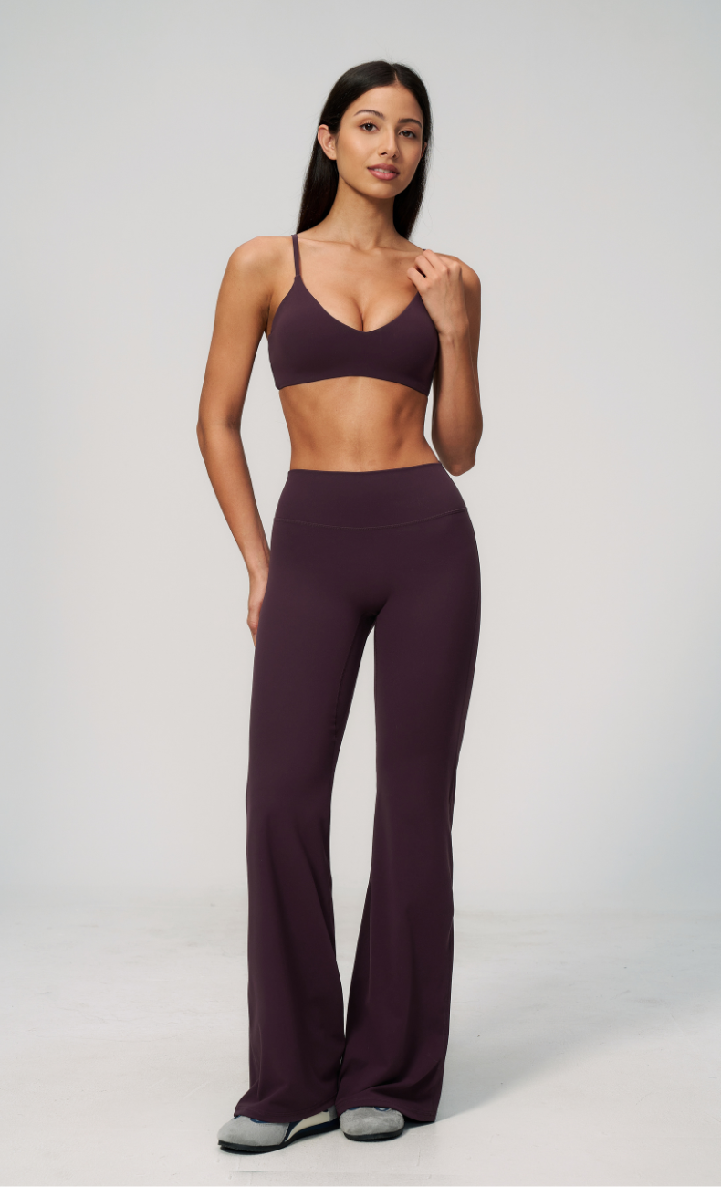 Leah V-Neck Sports Bra High Waisted Flare Leggings Workout Set