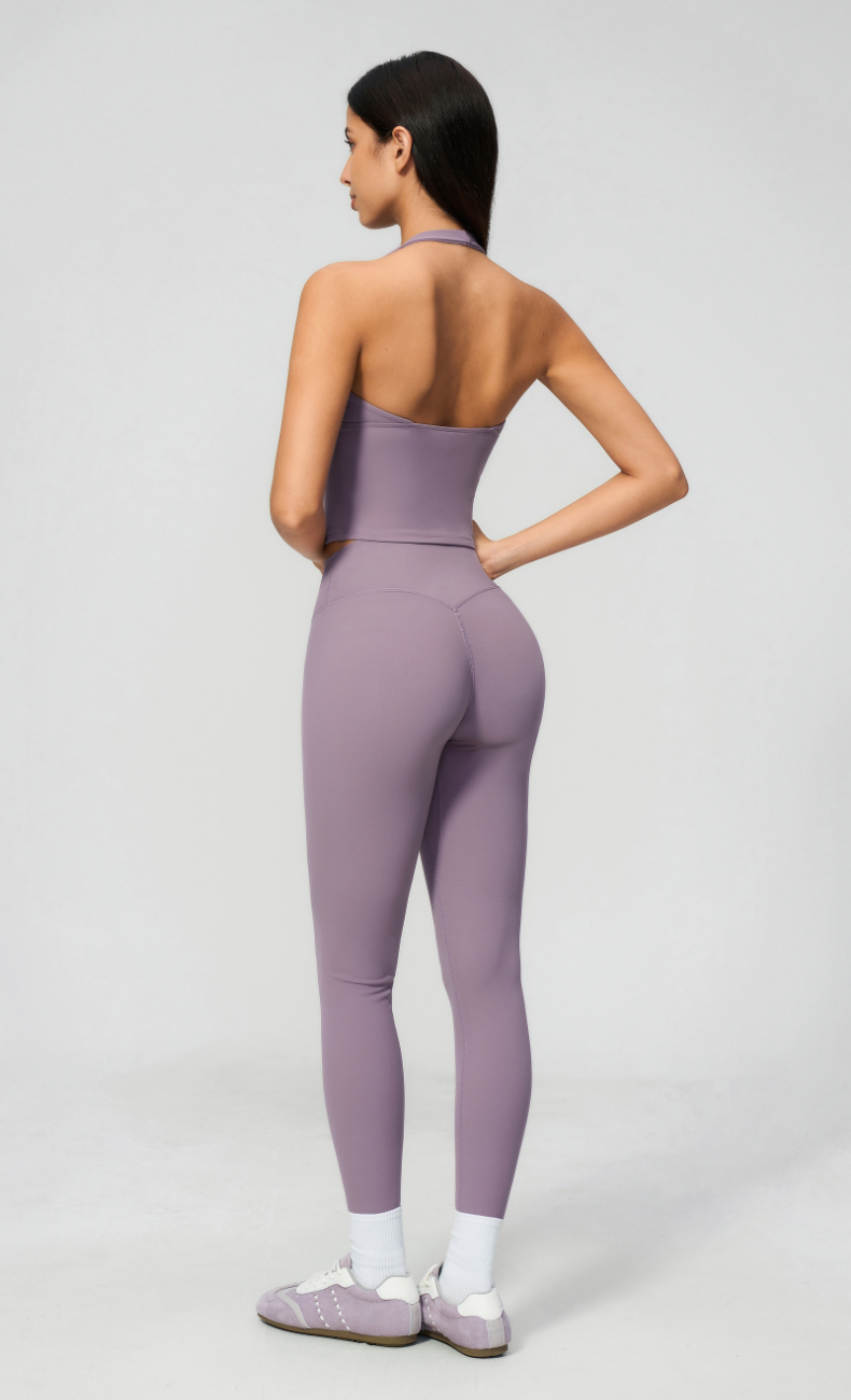 Leah V-Neck Halter Open Back Leggings Workout Set