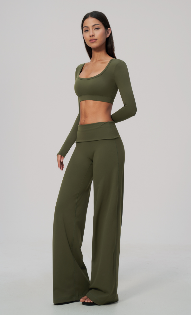 Amara Foldover Waist Wide Leg Workout Set