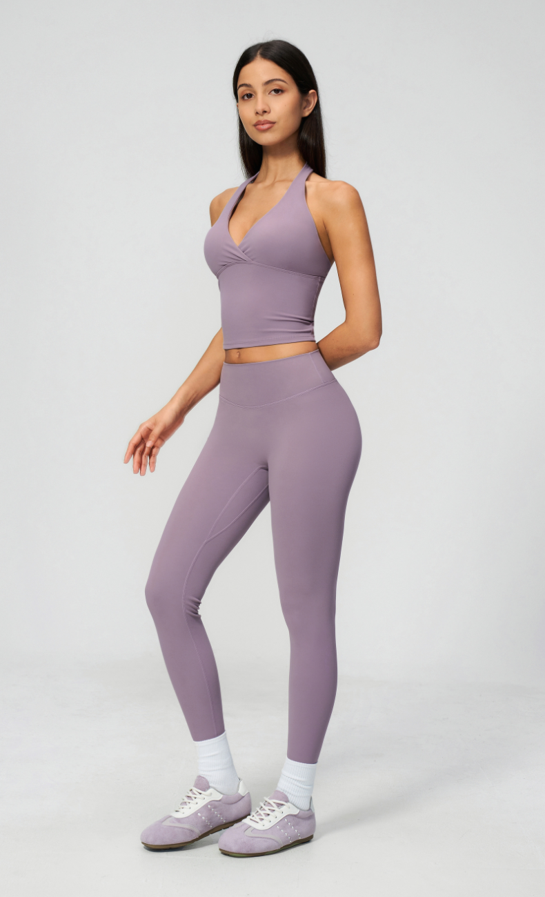 Leah V-Neck Halter Open Back Leggings Workout Set