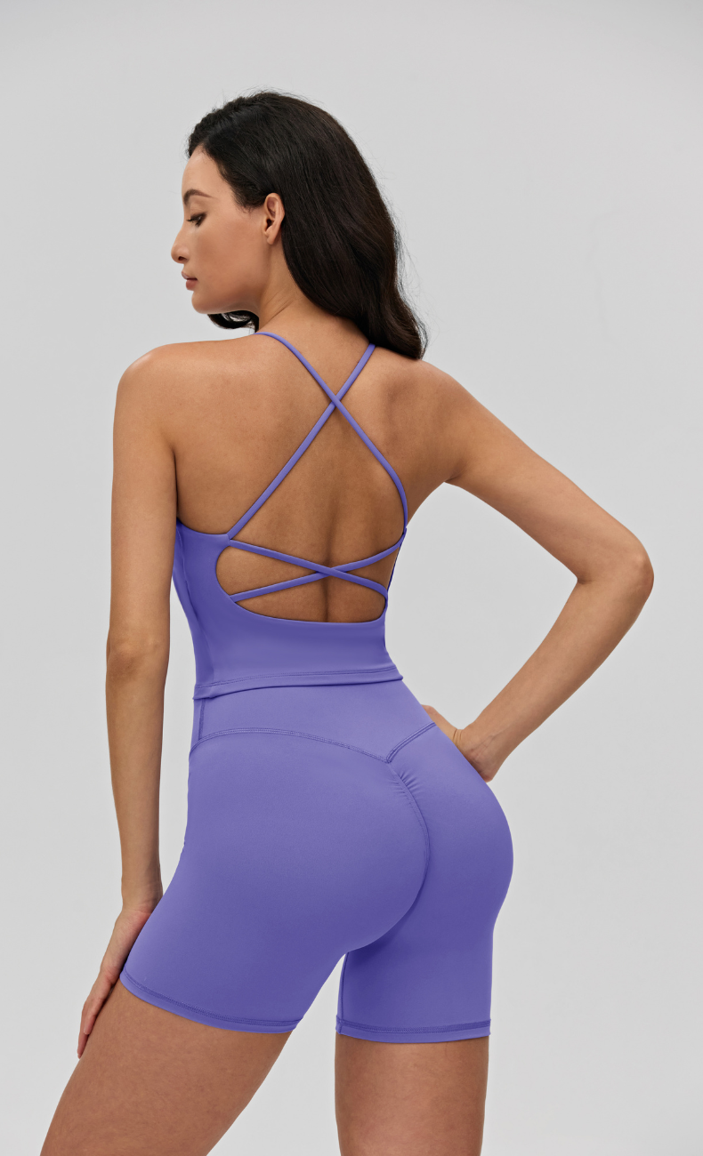 Sana Criss Cross Back Scrunch Butt Shorts Workout Set