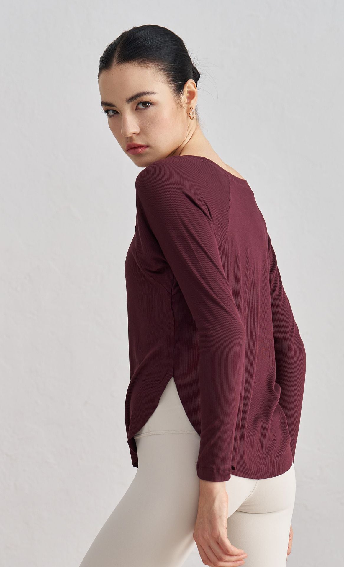 Serena Off-Shoulder Ribbed Fitness Long Sleeve